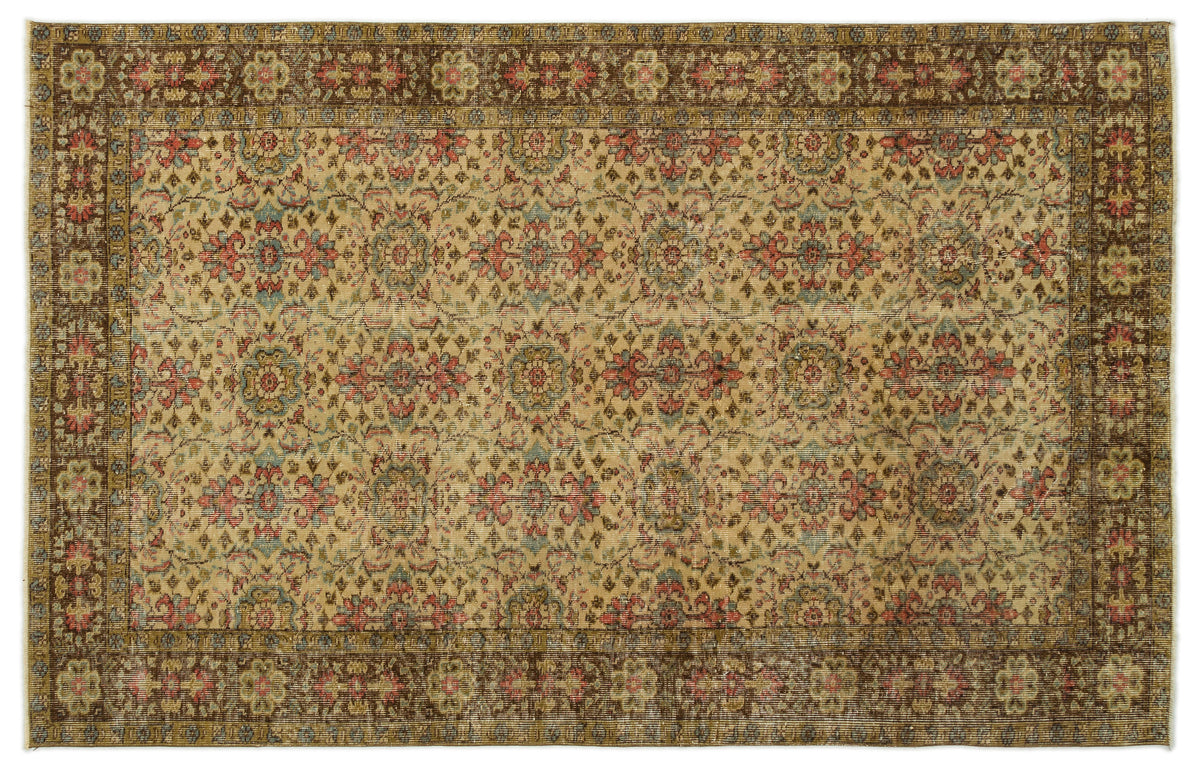 Brown Over Dyed Vintage Rug 5&#39;2&#39;&#39; x 8&#39;4&#39;&#39; ft 158 x 255 cm
