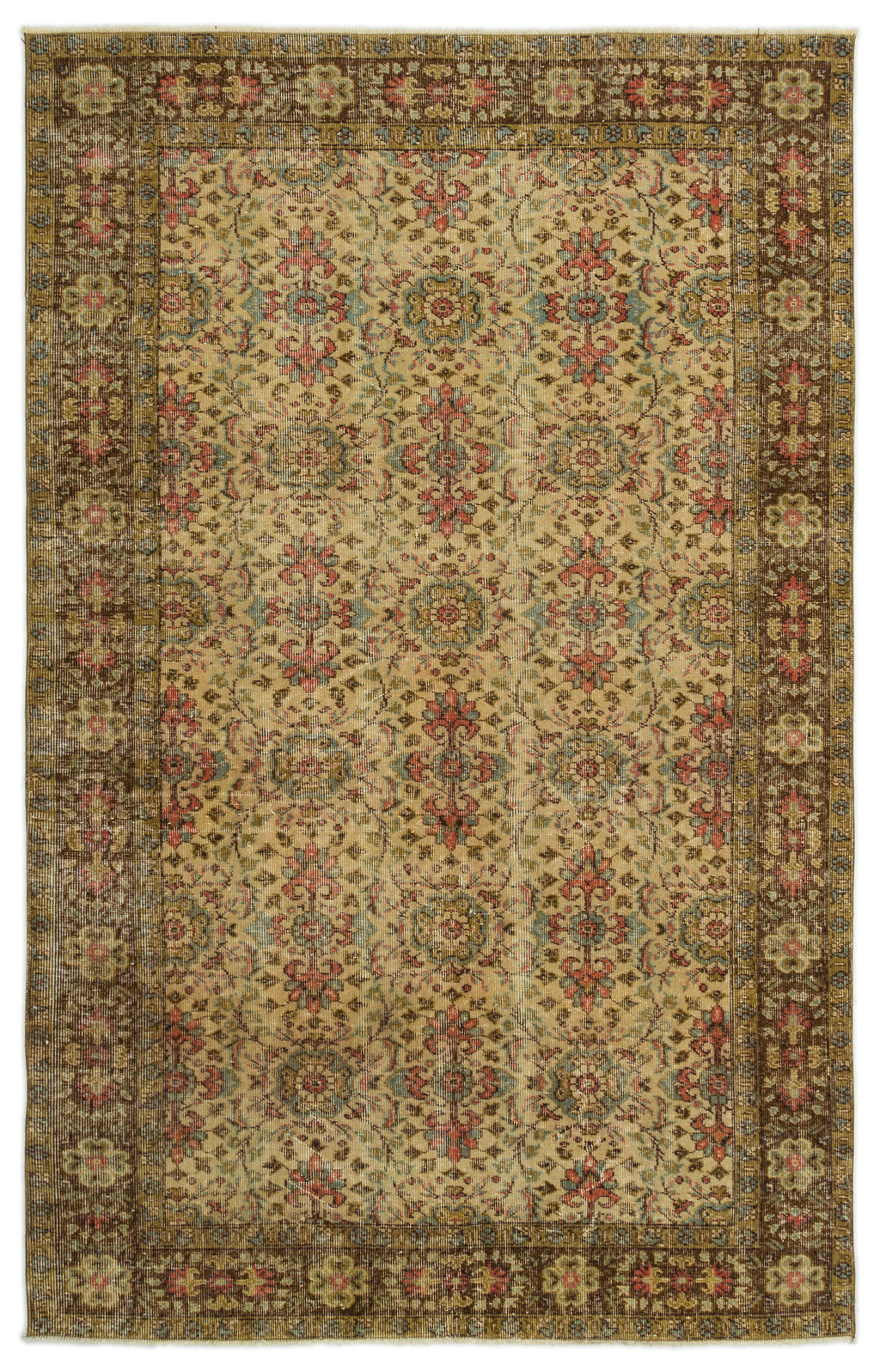 Brown Over Dyed Vintage Rug 5'2'' x 8'4'' ft 158 x 255 cm
