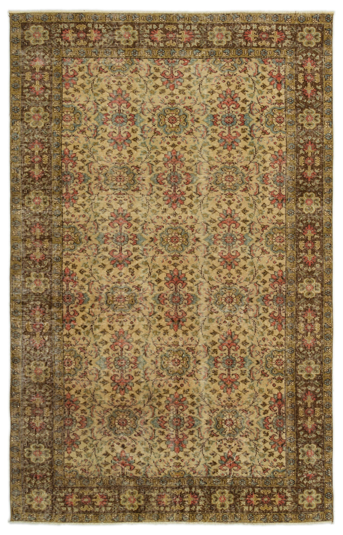 Brown Over Dyed Vintage Rug 5&#39;2&#39;&#39; x 8&#39;4&#39;&#39; ft 158 x 255 cm