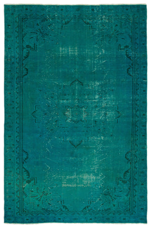 Turquoise  Over Dyed Vintage Rug 6'0'' x 9'3'' ft 184 x 282 cm