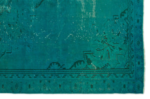 Turquoise  Over Dyed Vintage Rug 6'0'' x 9'3'' ft 184 x 282 cm