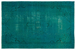 Turquoise  Over Dyed Vintage Rug 6'0'' x 9'3'' ft 184 x 282 cm