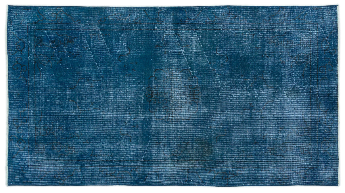 Blue Over Dyed Vintage Rug 3&#39;7&#39;&#39; x 6&#39;8&#39;&#39; ft 110 x 202 cm
