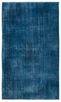 Turquoise  Over Dyed Vintage Rug 3'10'' x 6'6'' ft 116 x 197 cm