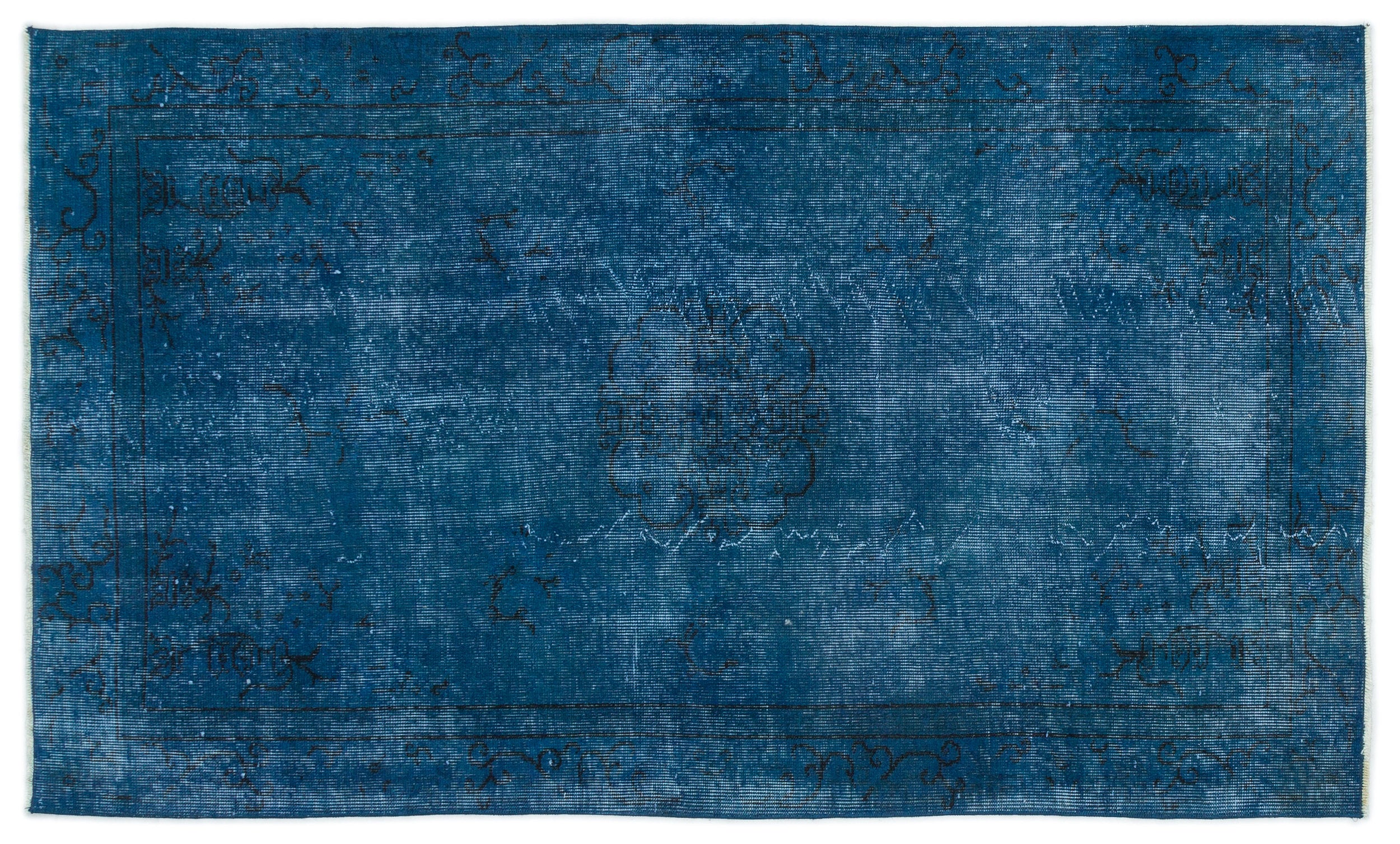 Turquoise  Over Dyed Vintage Rug 3'10'' x 6'6'' ft 116 x 197 cm