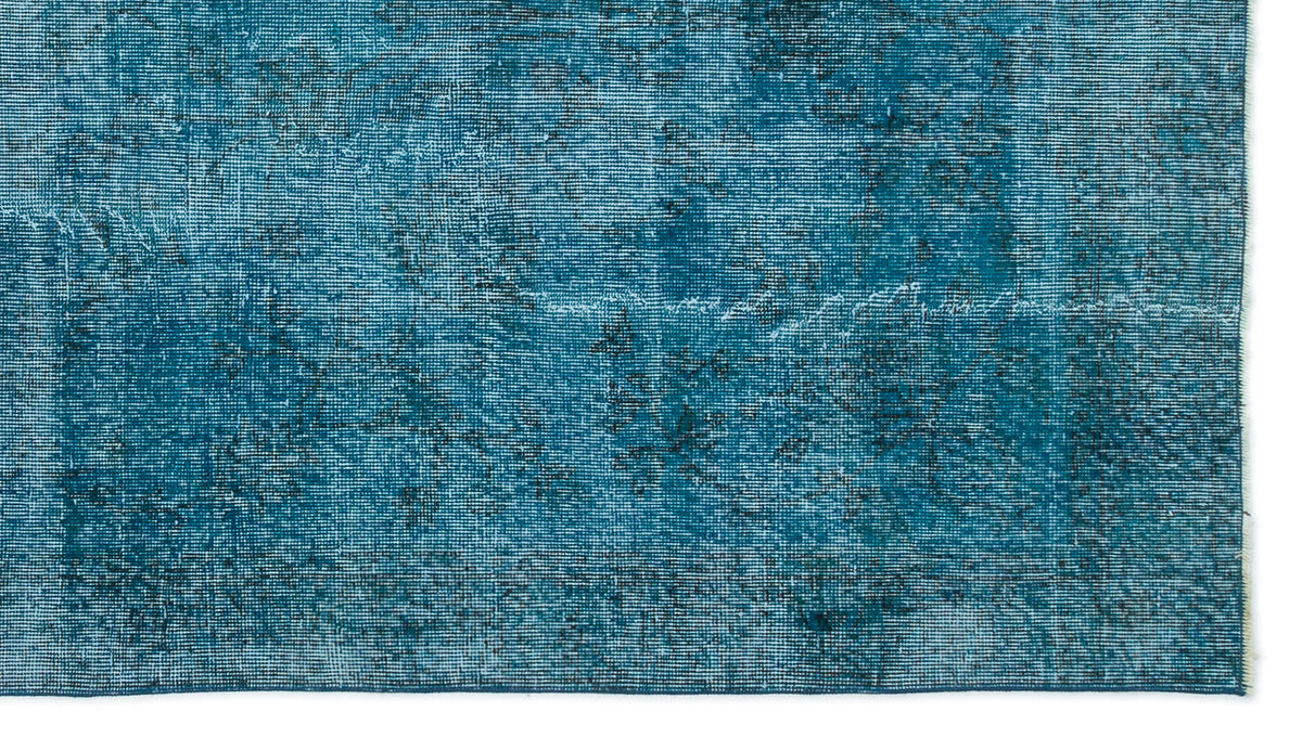 Turquoise  Over Dyed Vintage Rug 4&#39;9&#39;&#39; x 8&#39;6&#39;&#39; ft 146 x 260 cm