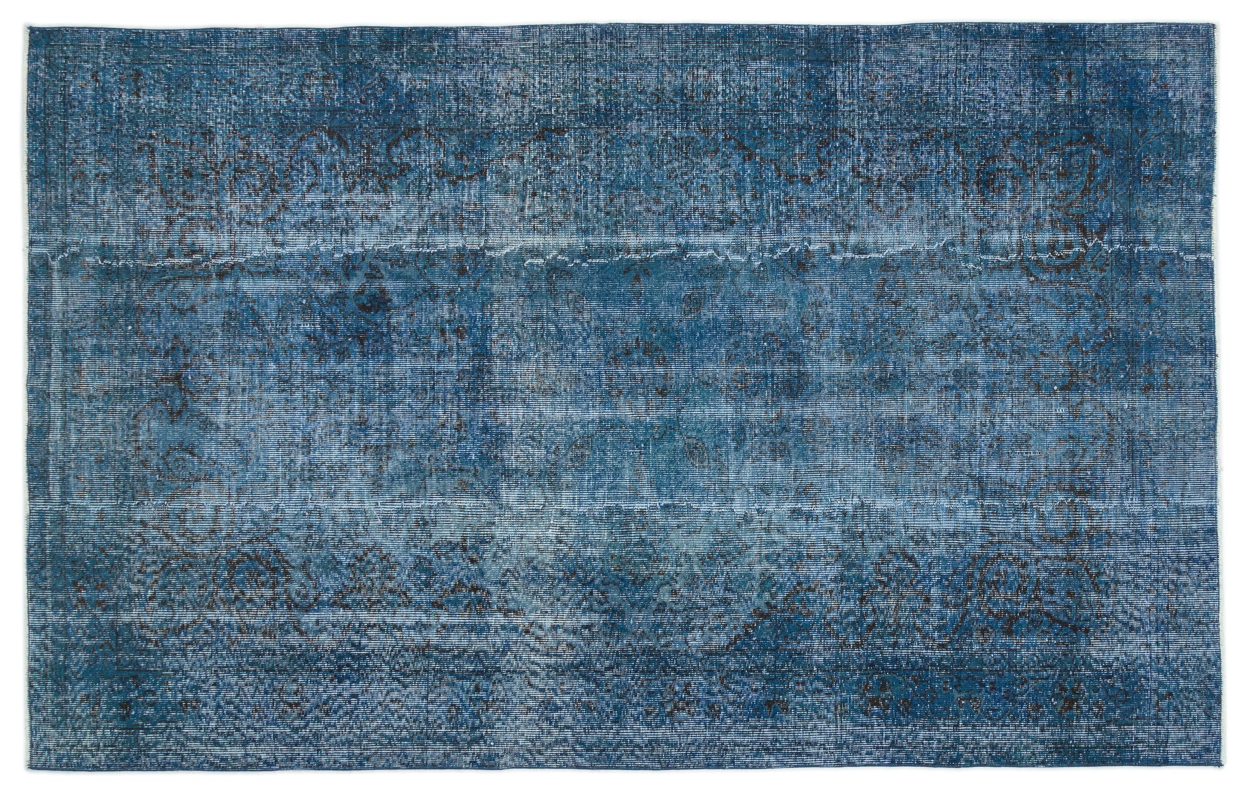 Turquoise  Over Dyed Vintage Rug 5'6'' x 8'7'' ft 167 x 262 cm