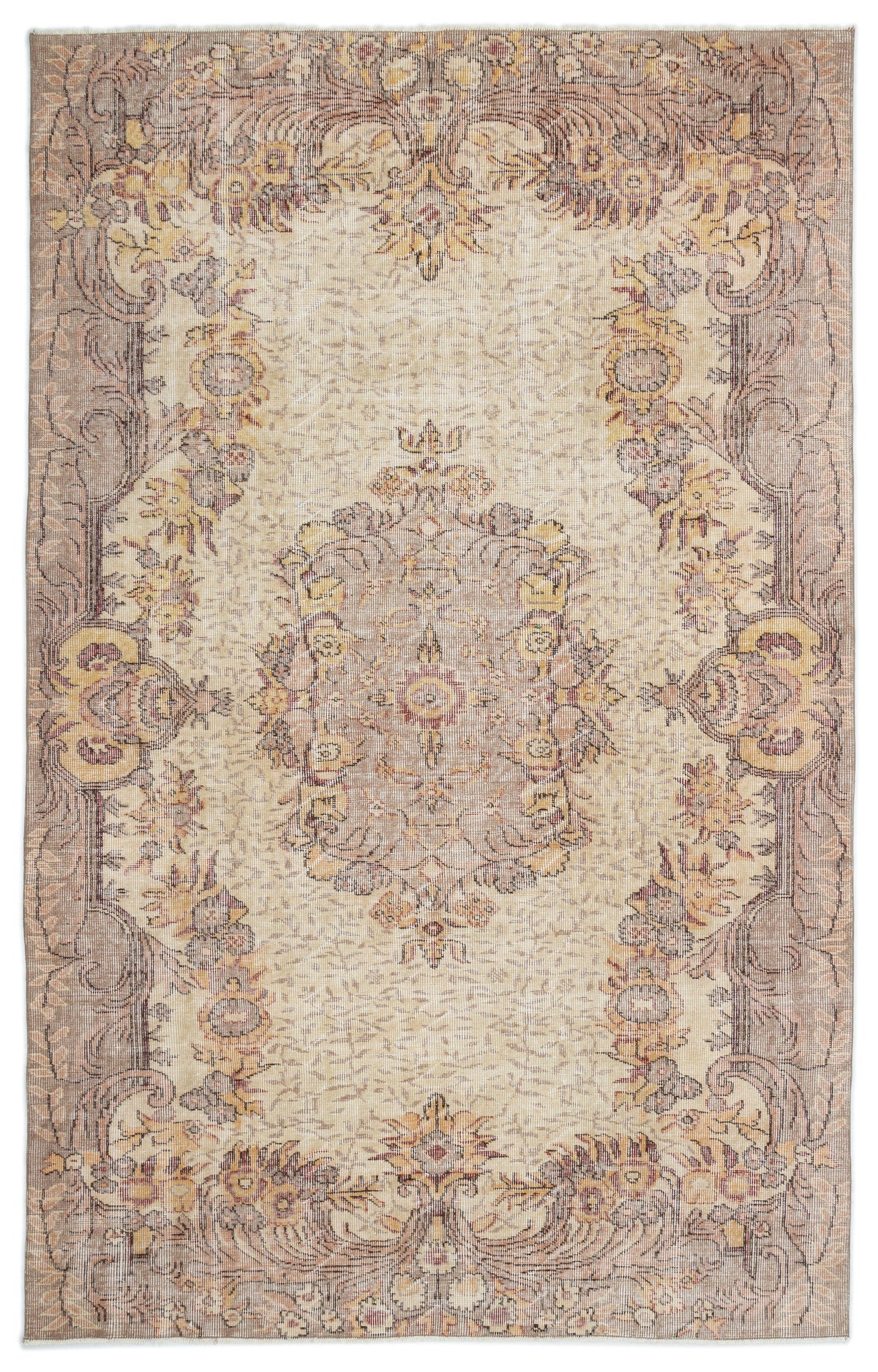 Beige Over Dyed Vintage Rug 5&#39;8&#39;&#39; x 8&#39;11&#39;&#39; ft 172 x 271 cm