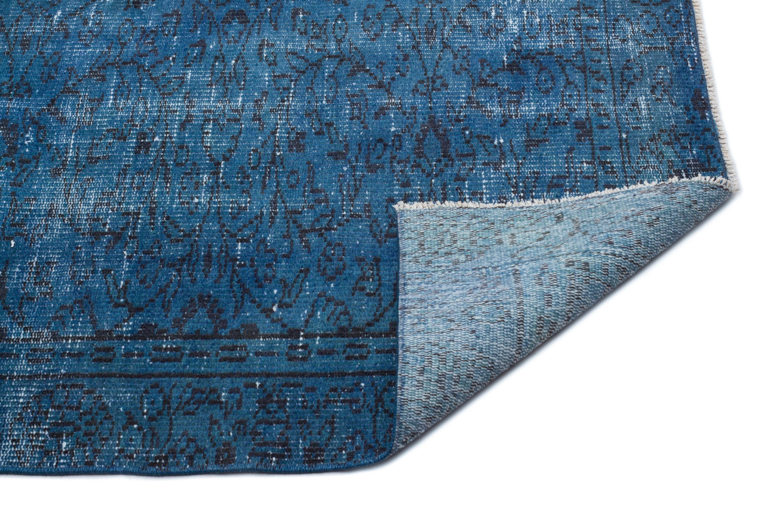 Turquoise  Over Dyed Vintage Rug 5'4'' x 8'11'' ft 162 x 271 cm