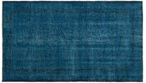 Retro Design Turquoise Over Dyed Vintage Rug 4'11'' x 8'8'' ft 151 x 263 cm