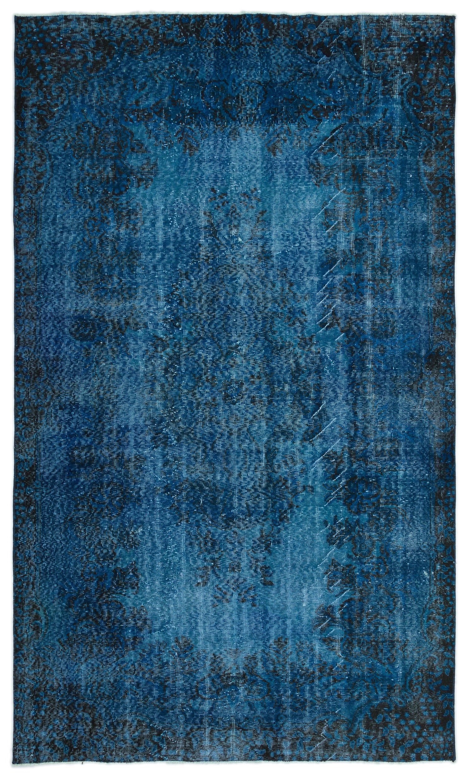 Turquoise  Over Dyed Vintage Rug 5'6'' x 9'4'' ft 168 x 285 cm