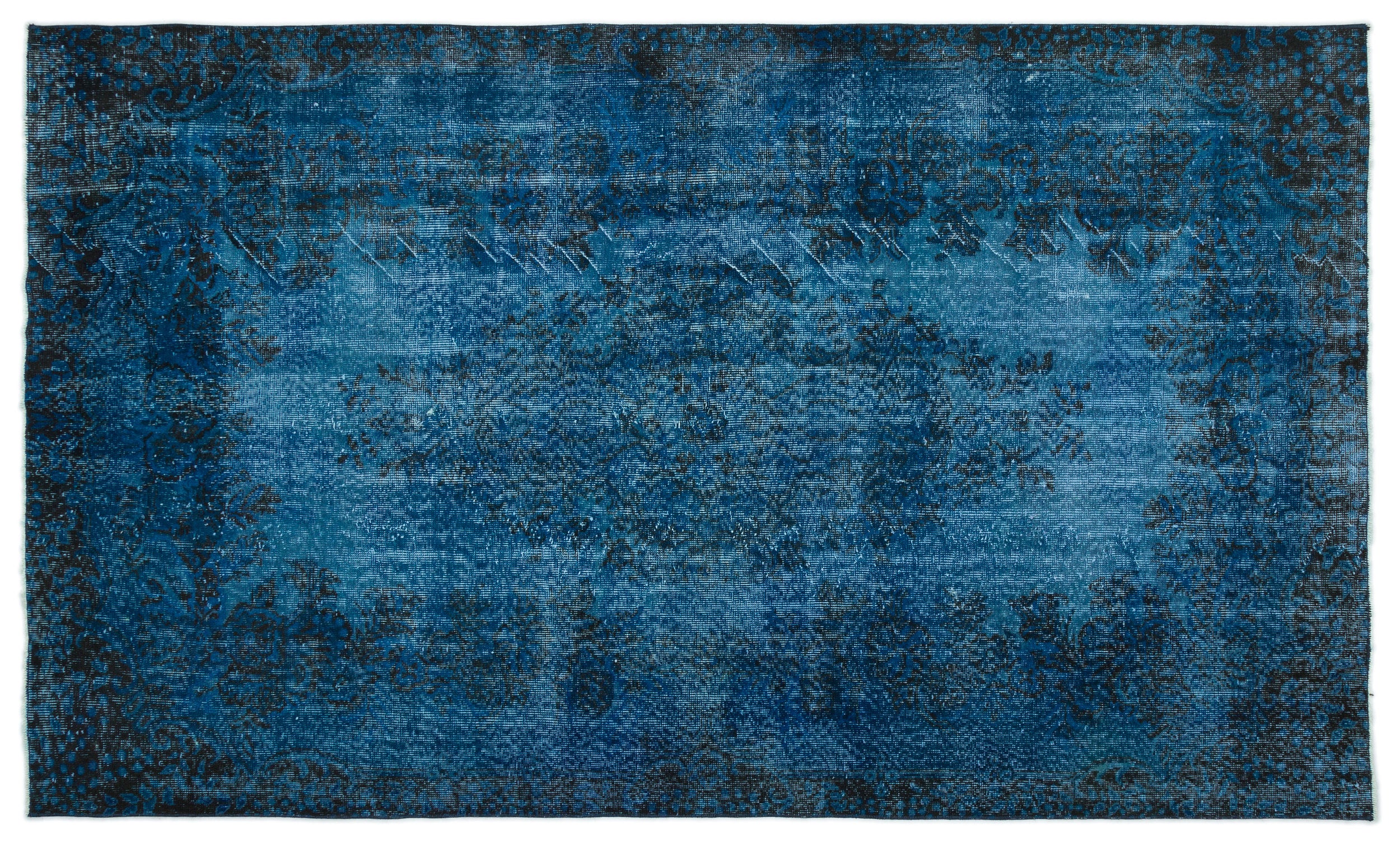 Turquoise  Over Dyed Vintage Rug 5'6'' x 9'4'' ft 168 x 285 cm