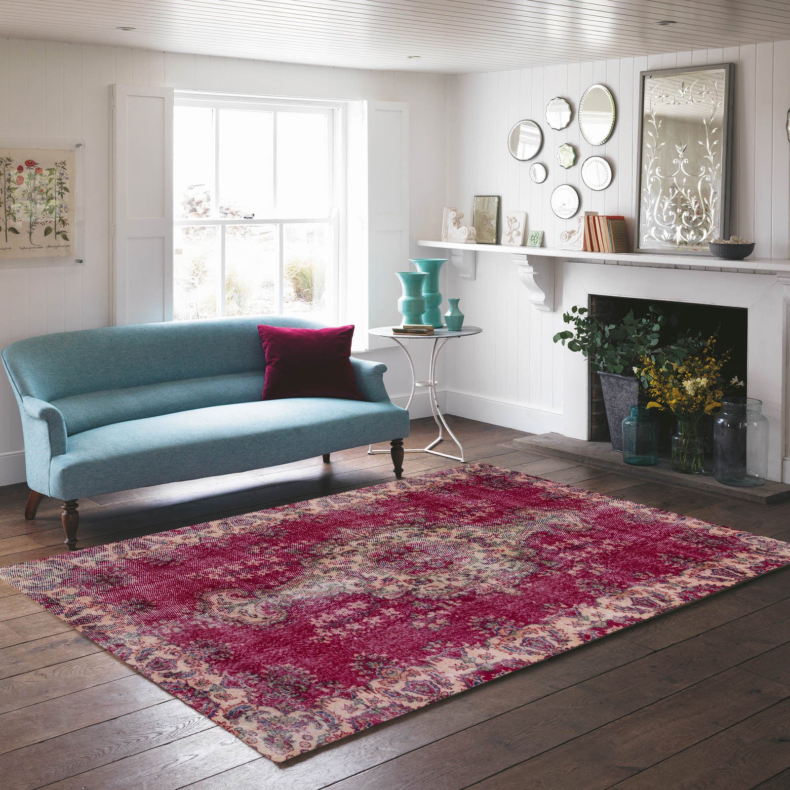 Fuchsia Over Dyed Rug | Living Room Rug | Turkish Rug | Hand Weaving Rug  | Bedroom Rug | Wool Rug | Vintage Rug | Tumbled Rug  | Naturel Rug | Boho Rug I Traditional Rug I 5'0'' x 8'3'' ft 153 x 251 cm