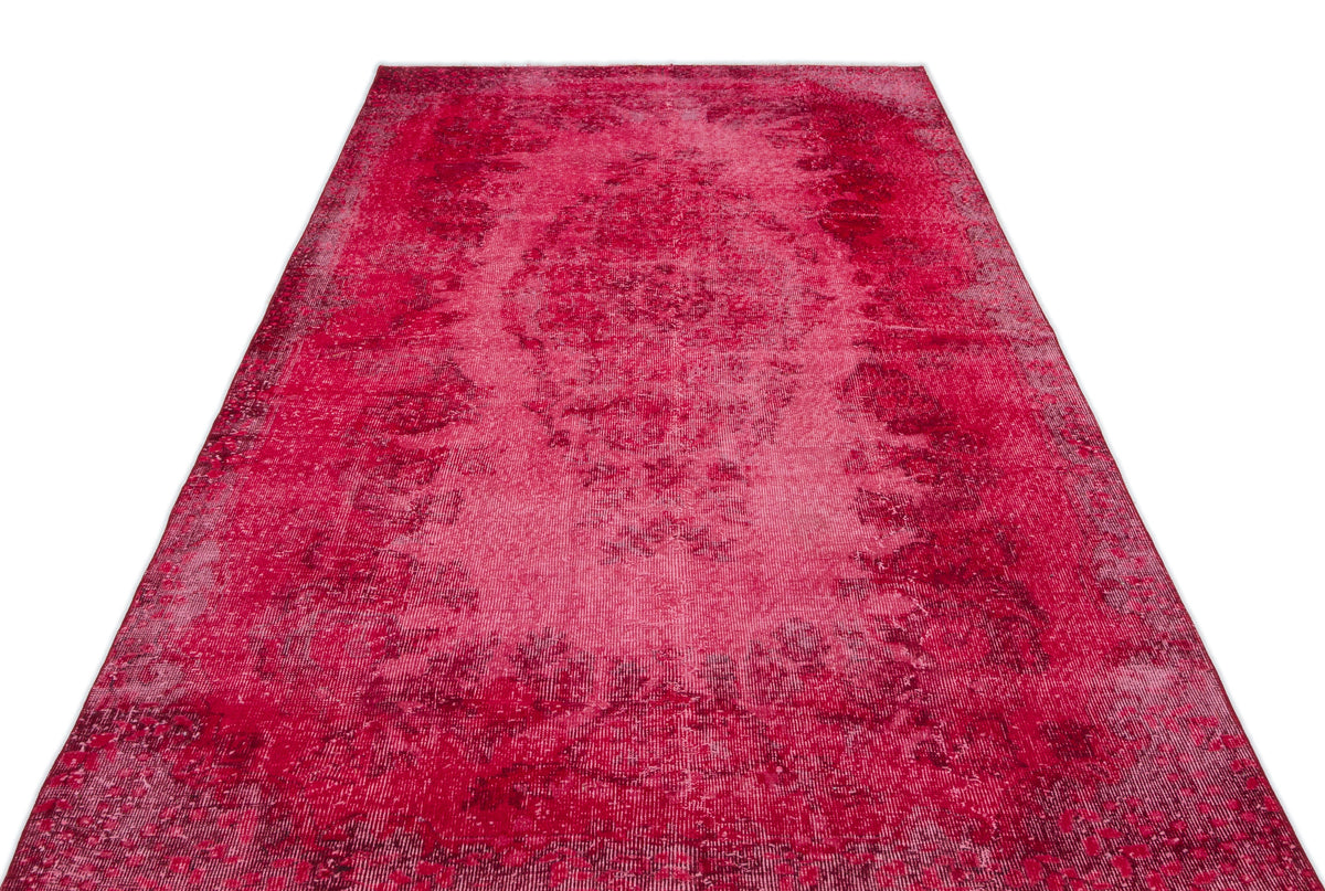 Red Over Dyed Vintage Rug 5&#39;5&#39;&#39; x 8&#39;10&#39;&#39; ft 165 x 268 cm