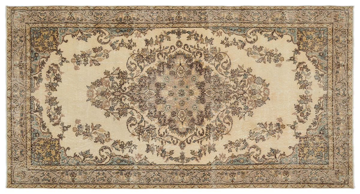 Beige Over Dyed Vintage Rug 5&#39;7&#39;&#39; x 10&#39;6&#39;&#39; ft 171 x 320 cm
