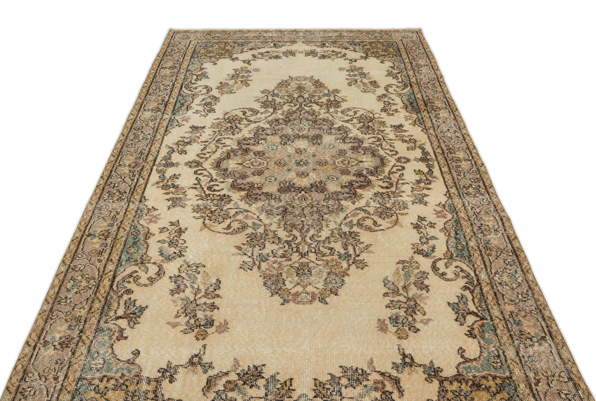 Beige Over Dyed Vintage Rug 5&#39;7&#39;&#39; x 10&#39;6&#39;&#39; ft 171 x 320 cm