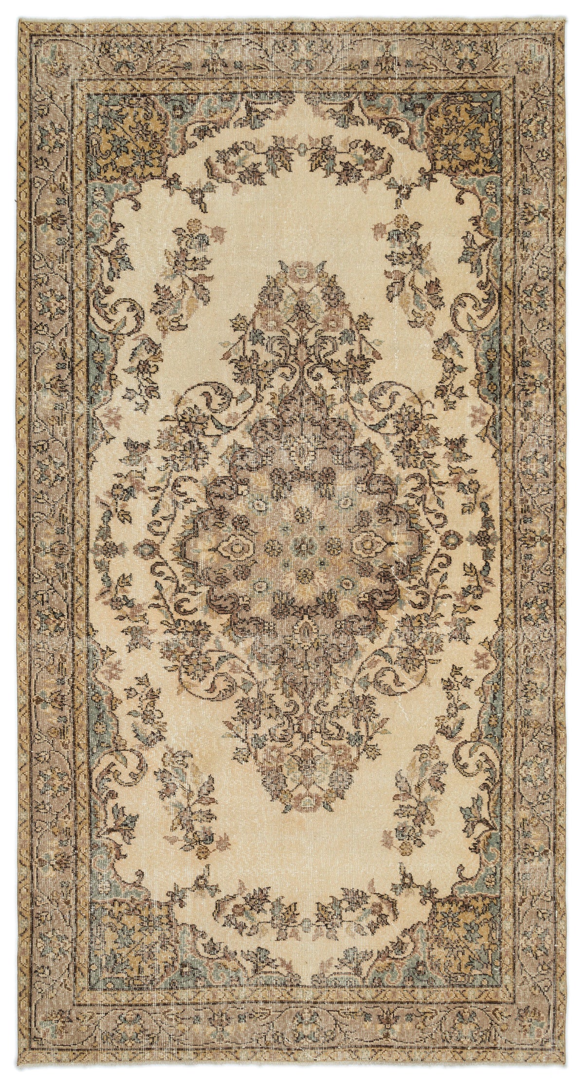 Beige Over Dyed Vintage Rug 5&#39;7&#39;&#39; x 10&#39;6&#39;&#39; ft 171 x 320 cm