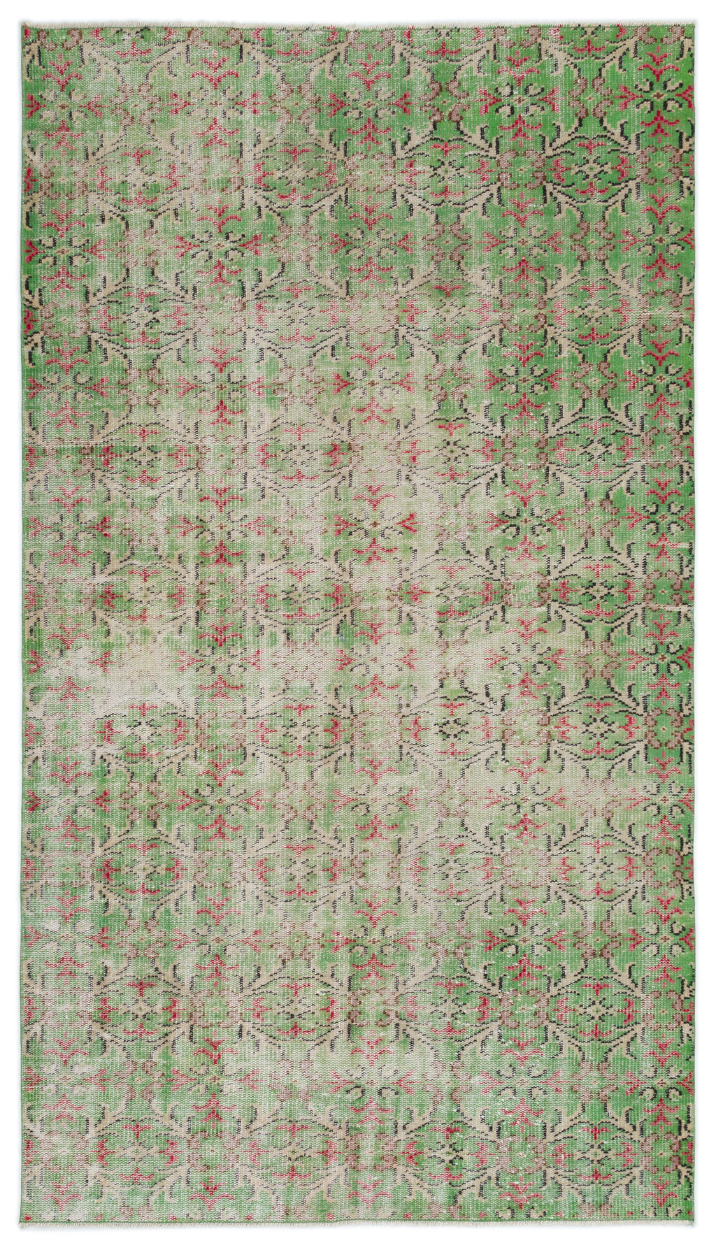 Green Over Dyed Vintage Rug 4'7'' x 8'1'' ft 140 x 246 cm