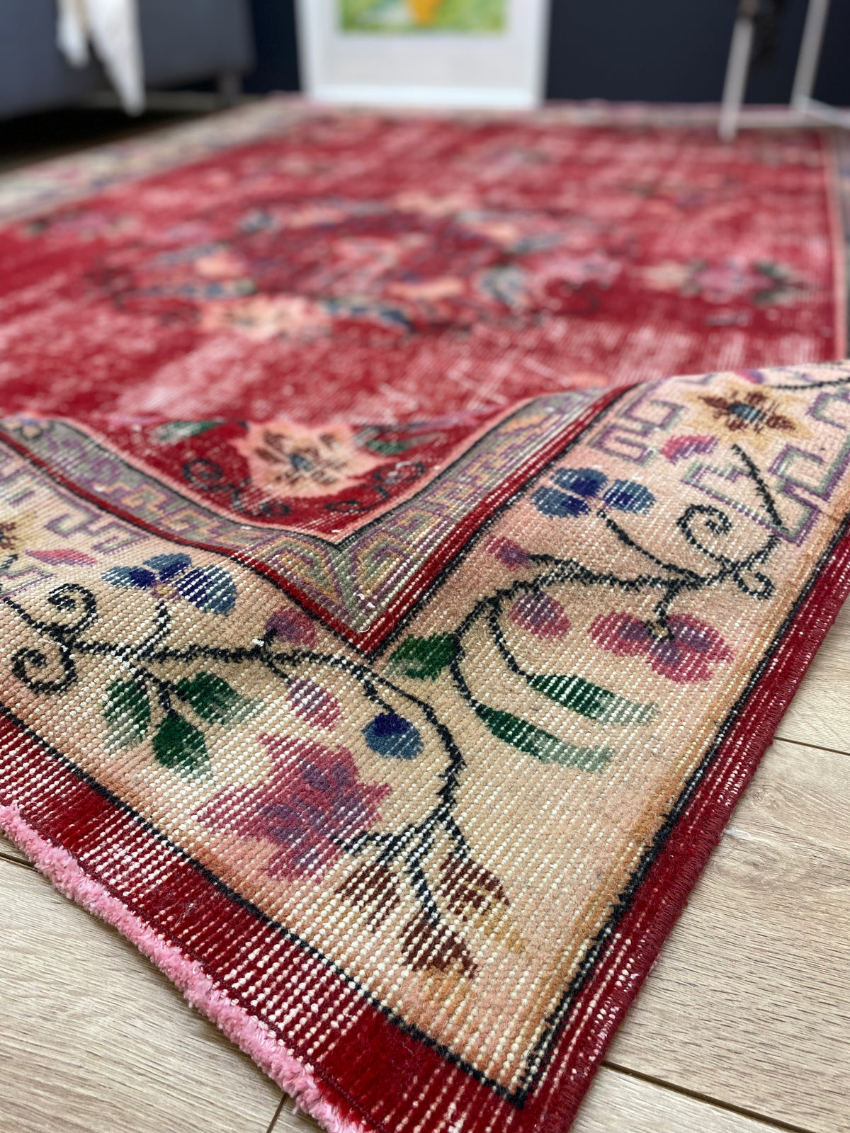 Traditional Design Floral Over Dyed Vintage Rug 5&#39;10&#39;&#39; x 9&#39;2&#39;&#39; ft 177 x 280 cm