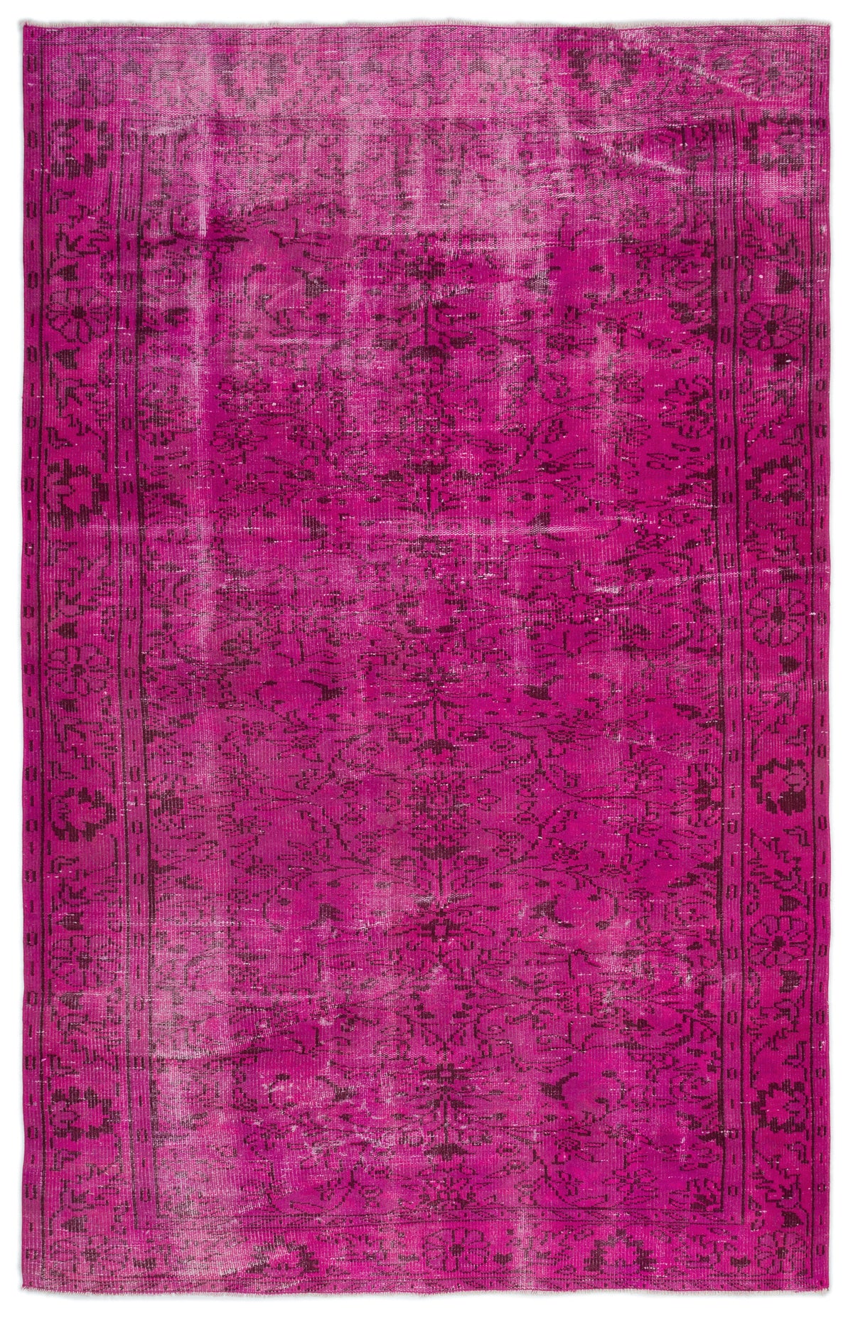 Fuchsia Over Dyed Vintage Rug 6&#39;2&#39;&#39; x 9&#39;3&#39;&#39; ft 188 x 283 cm