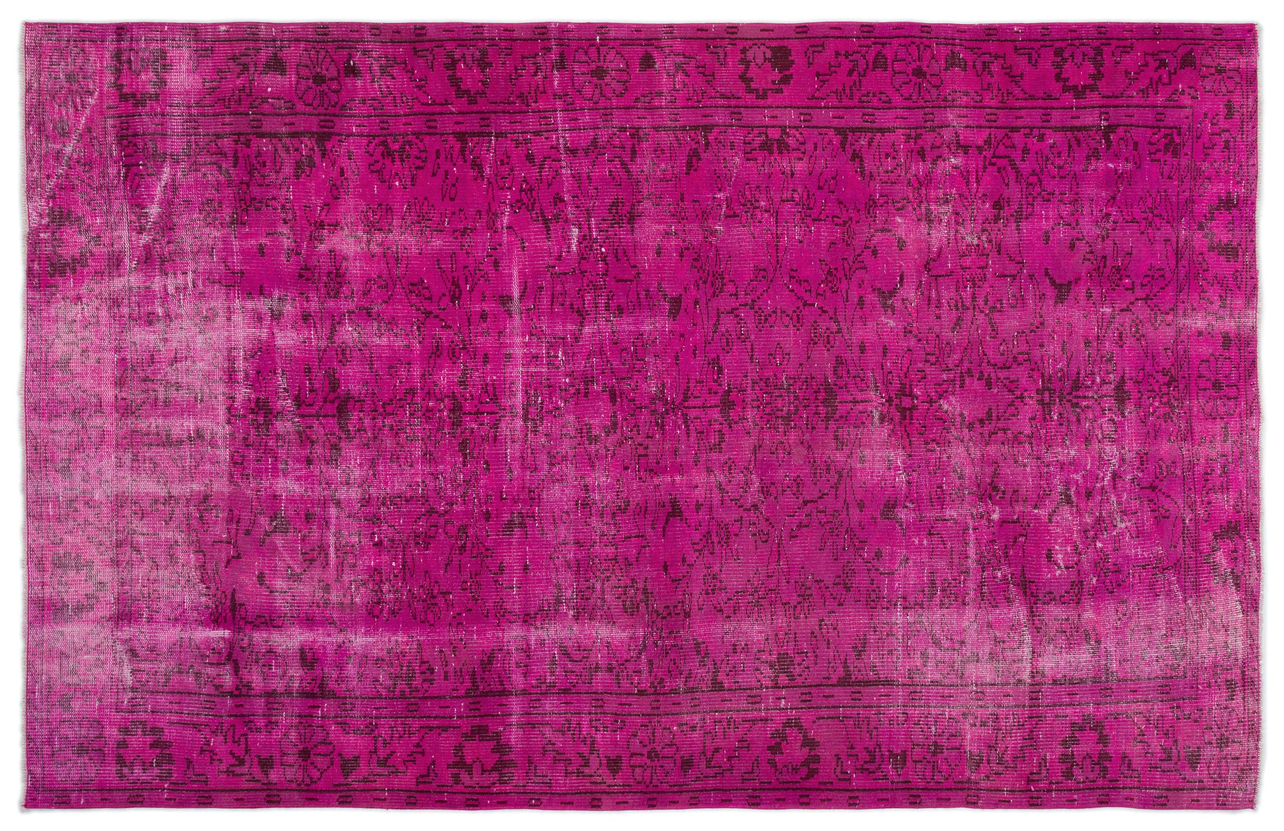 Fuchsia Over Dyed Vintage Rug 6'2'' x 9'3'' ft 188 x 283 cm