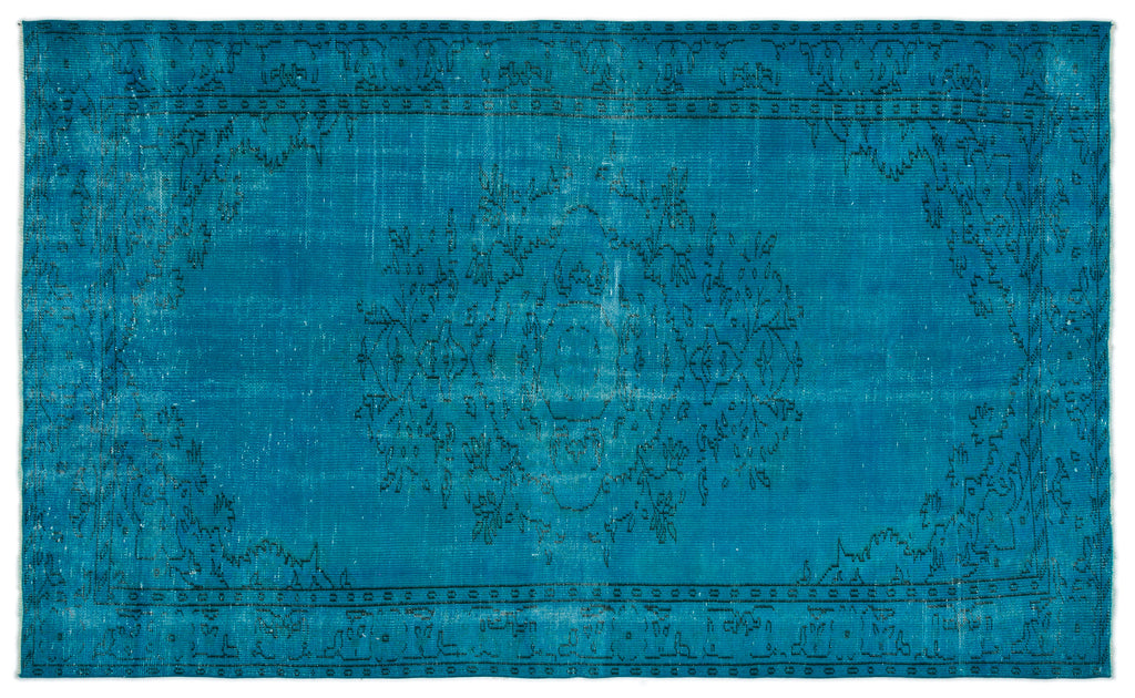Turquoise  Over Dyed Vintage Rug 5'9'' x 9'4'' ft 174 x 285 cm