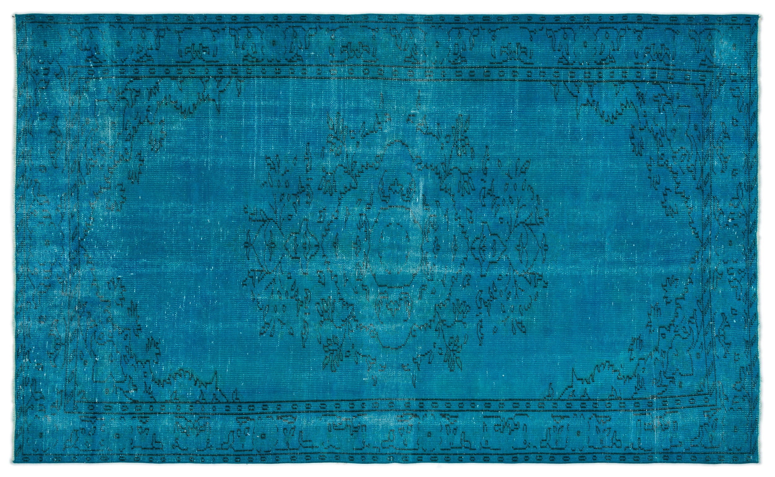 Turquoise  Over Dyed Vintage Rug 5'9'' x 9'4'' ft 174 x 285 cm
