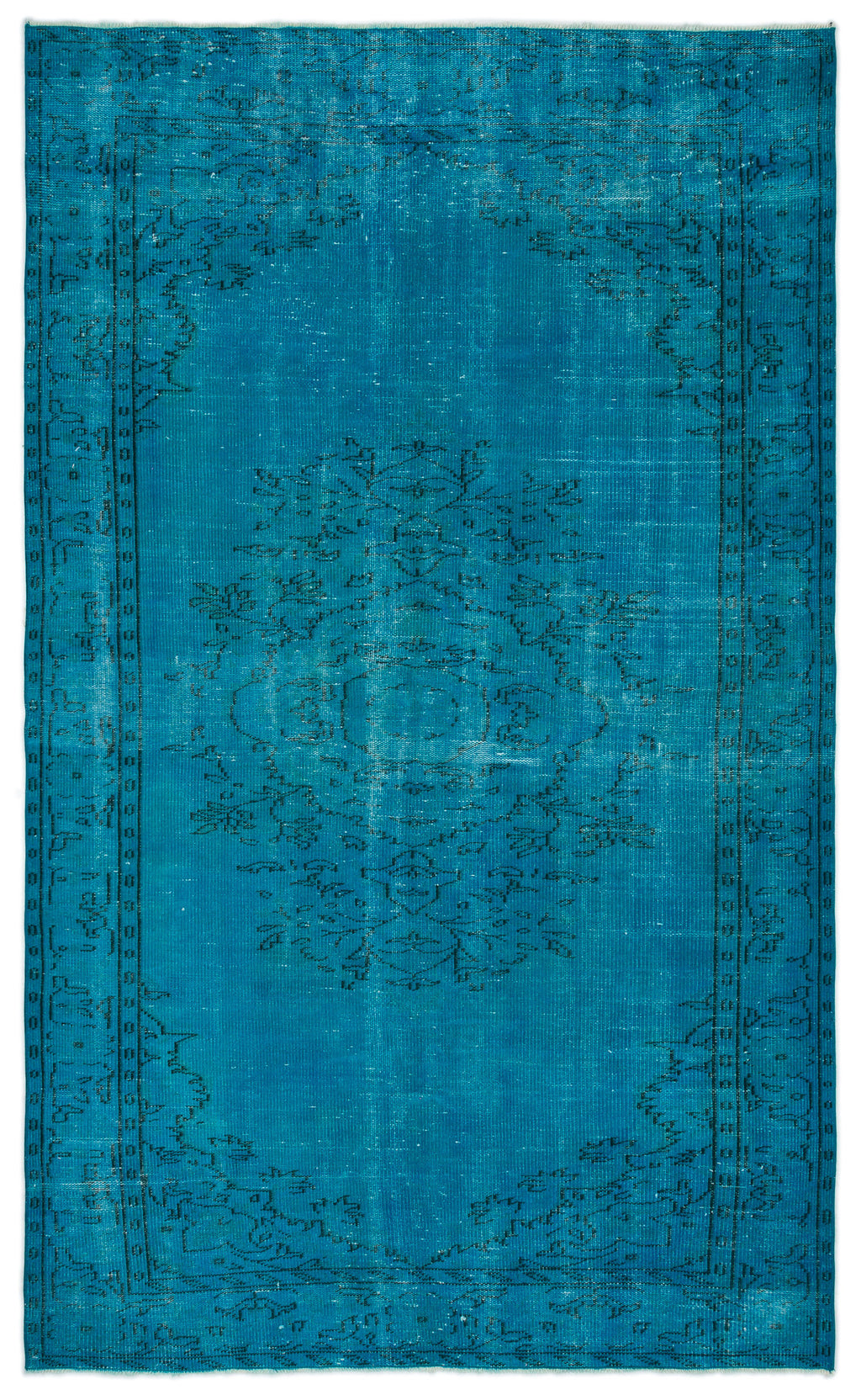 Turquoise  Over Dyed Vintage Rug 5'9'' x 9'4'' ft 174 x 285 cm