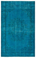 Turquoise  Over Dyed Vintage Rug 5'9'' x 9'4'' ft 174 x 285 cm