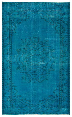 Turquoise  Over Dyed Vintage Rug 5'9'' x 9'4'' ft 174 x 285 cm