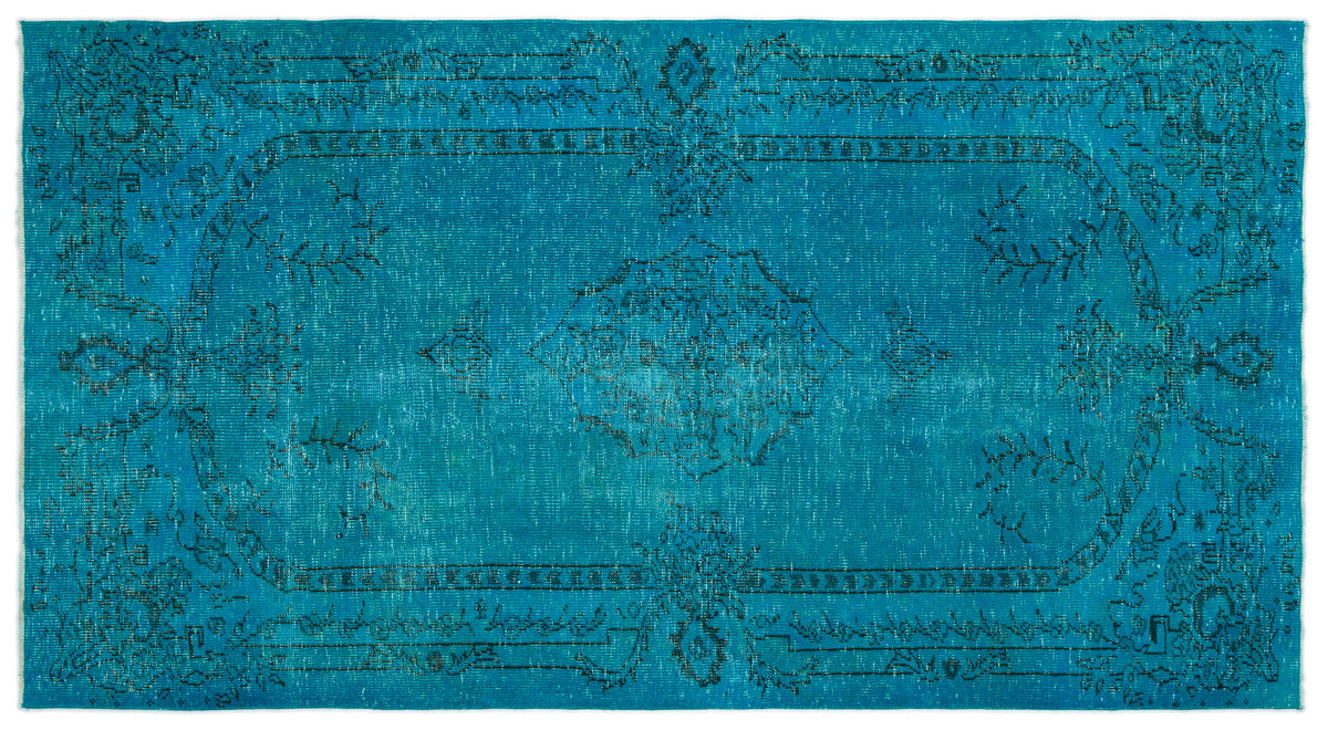 Turquoise  Over Dyed Vintage Rug 5&#39;2&#39;&#39; x 9&#39;3&#39;&#39; ft 157 x 283 cm