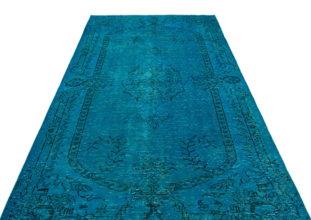 Turquoise  Over Dyed Vintage Rug 5&#39;2&#39;&#39; x 9&#39;3&#39;&#39; ft 157 x 283 cm