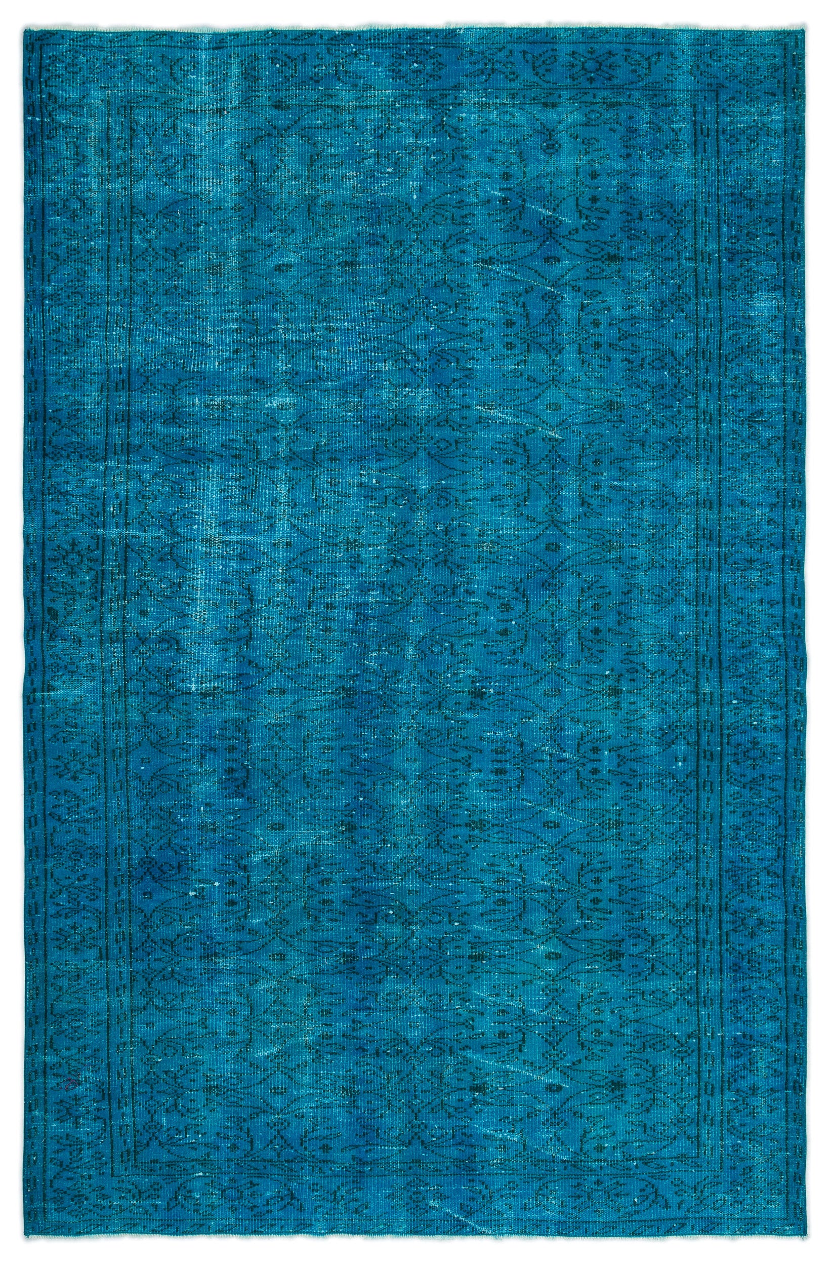 Turquoise  Over Dyed Vintage Rug 5'9'' x 8'8'' ft 174 x 265 cm