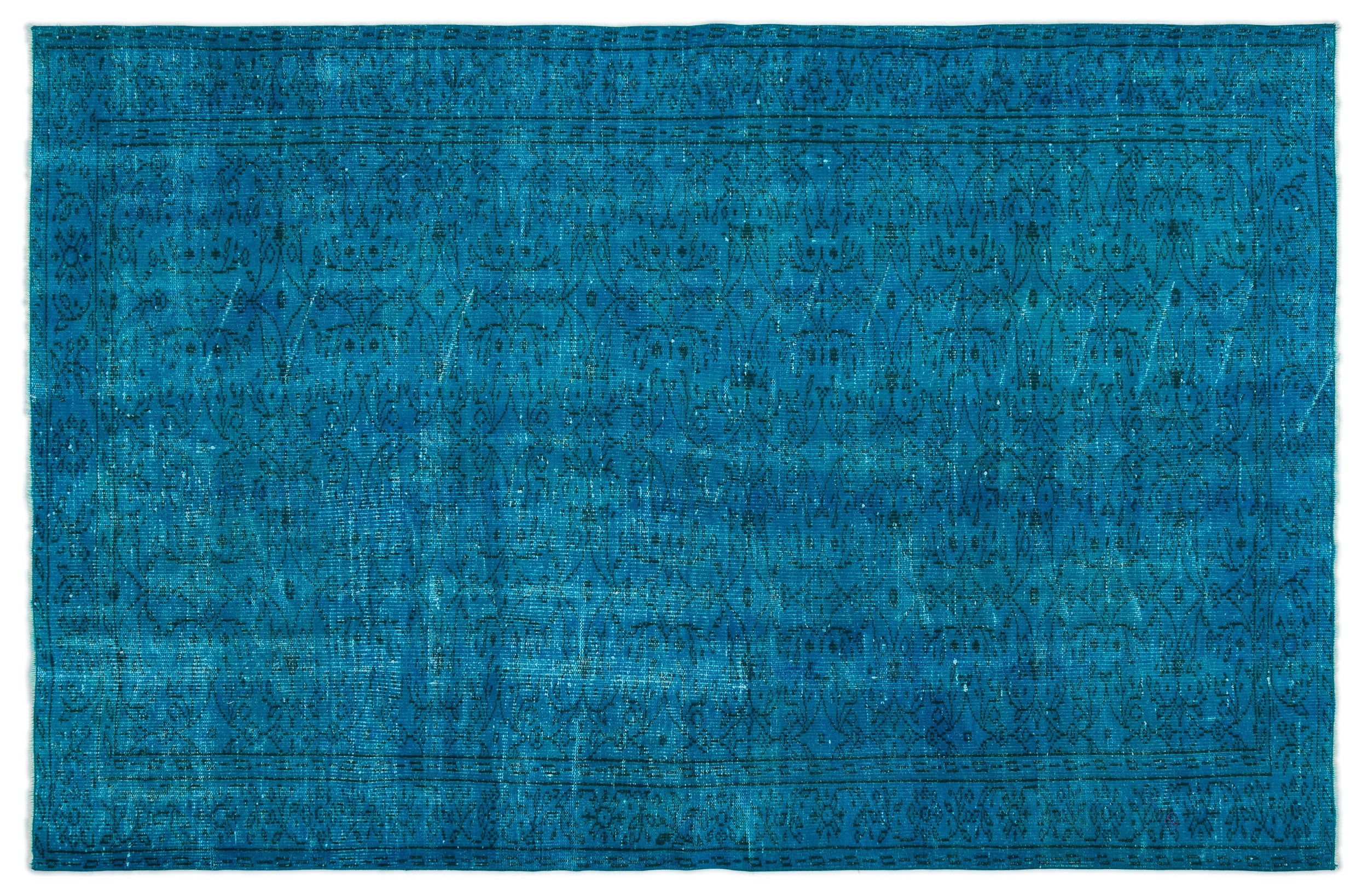 Turquoise  Over Dyed Vintage Rug 5'9'' x 8'8'' ft 174 x 265 cm
