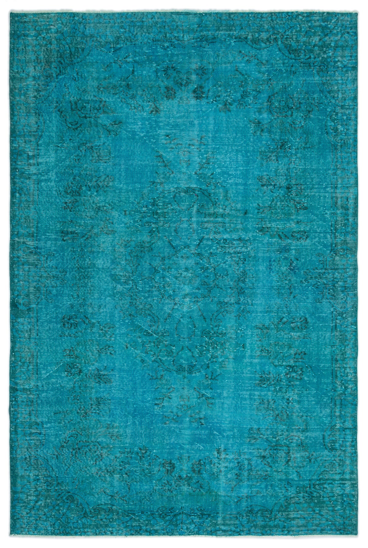 Turquoise  Over Dyed Vintage Rug 6&#39;1&#39;&#39; x 9&#39;0&#39;&#39; ft 185 x 275 cm