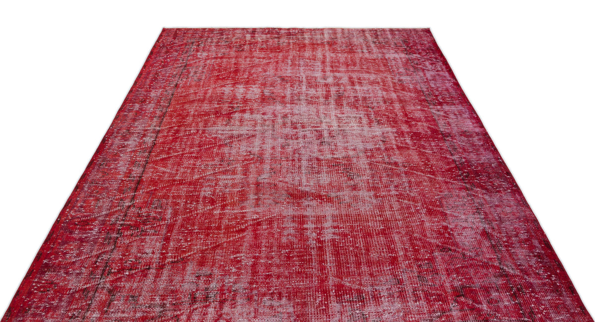 Red Over Dyed Vintage Rug 6&#39;5&#39;&#39; x 7&#39;12&#39;&#39; ft 195 x 243 cm