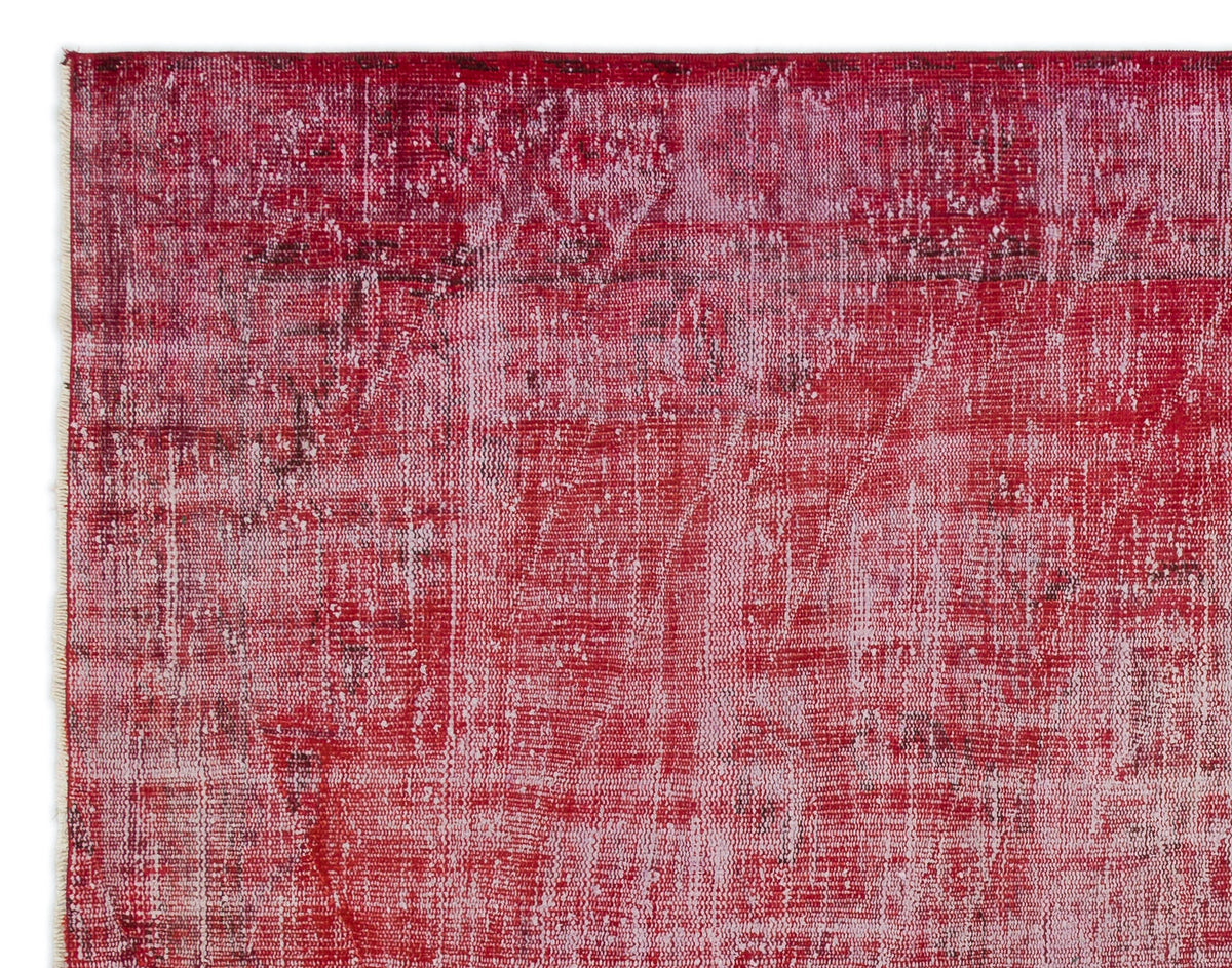Red Over Dyed Vintage Rug 6&#39;5&#39;&#39; x 7&#39;12&#39;&#39; ft 195 x 243 cm