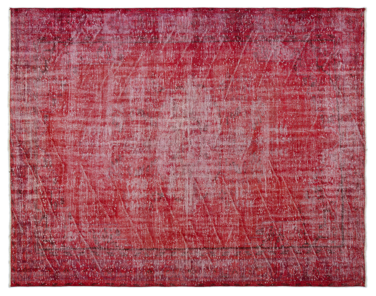 Red Over Dyed Vintage Rug 6&#39;5&#39;&#39; x 7&#39;12&#39;&#39; ft 195 x 243 cm