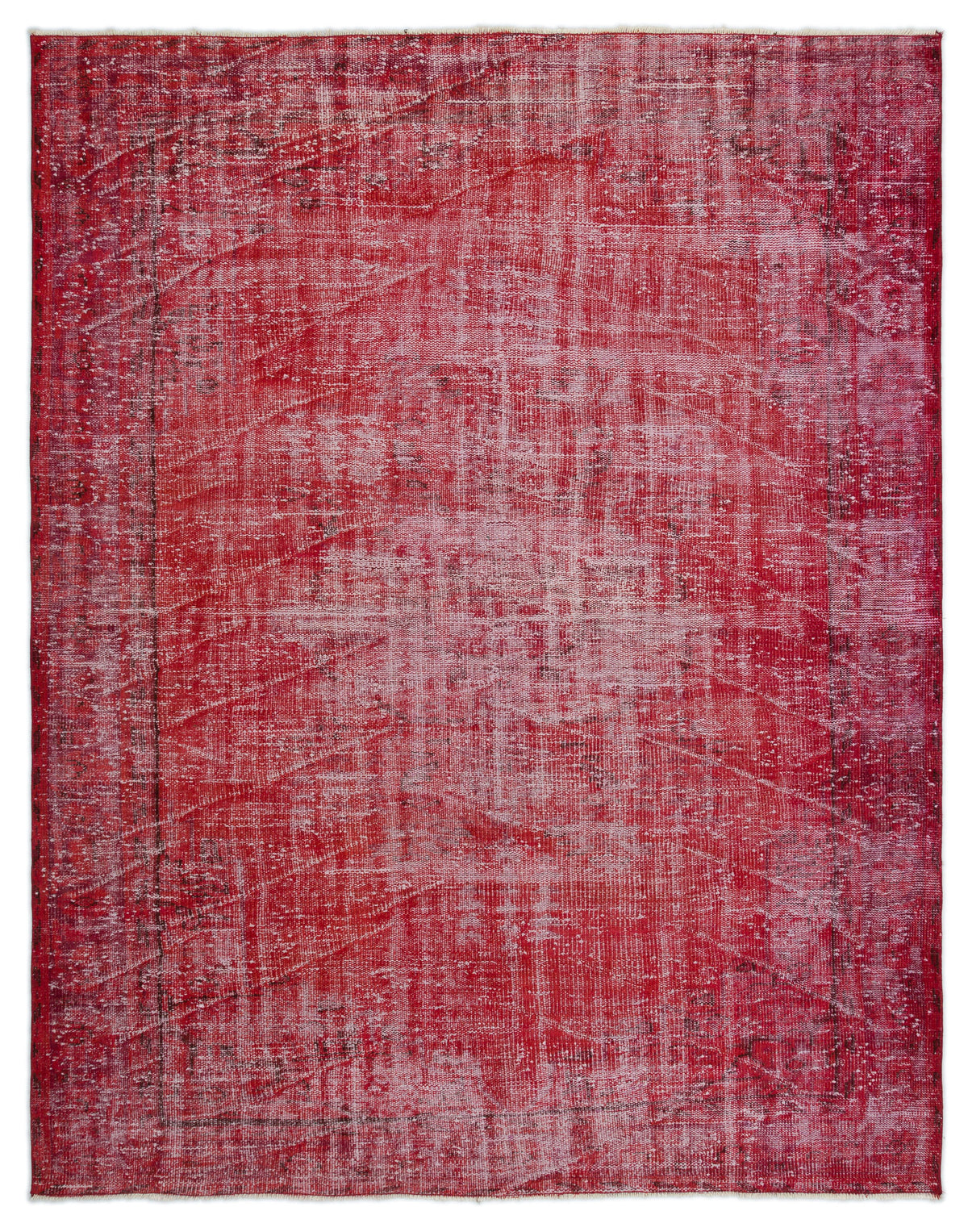 Red Over Dyed Vintage Rug 6&#39;5&#39;&#39; x 7&#39;12&#39;&#39; ft 195 x 243 cm