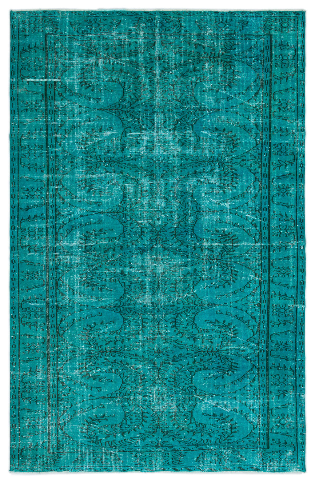 Turquoise  Over Dyed Vintage Rug 6'0'' x 9'3'' ft 183 x 281 cm