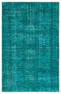 Turquoise  Over Dyed Vintage Rug 6'0'' x 9'3'' ft 183 x 281 cm