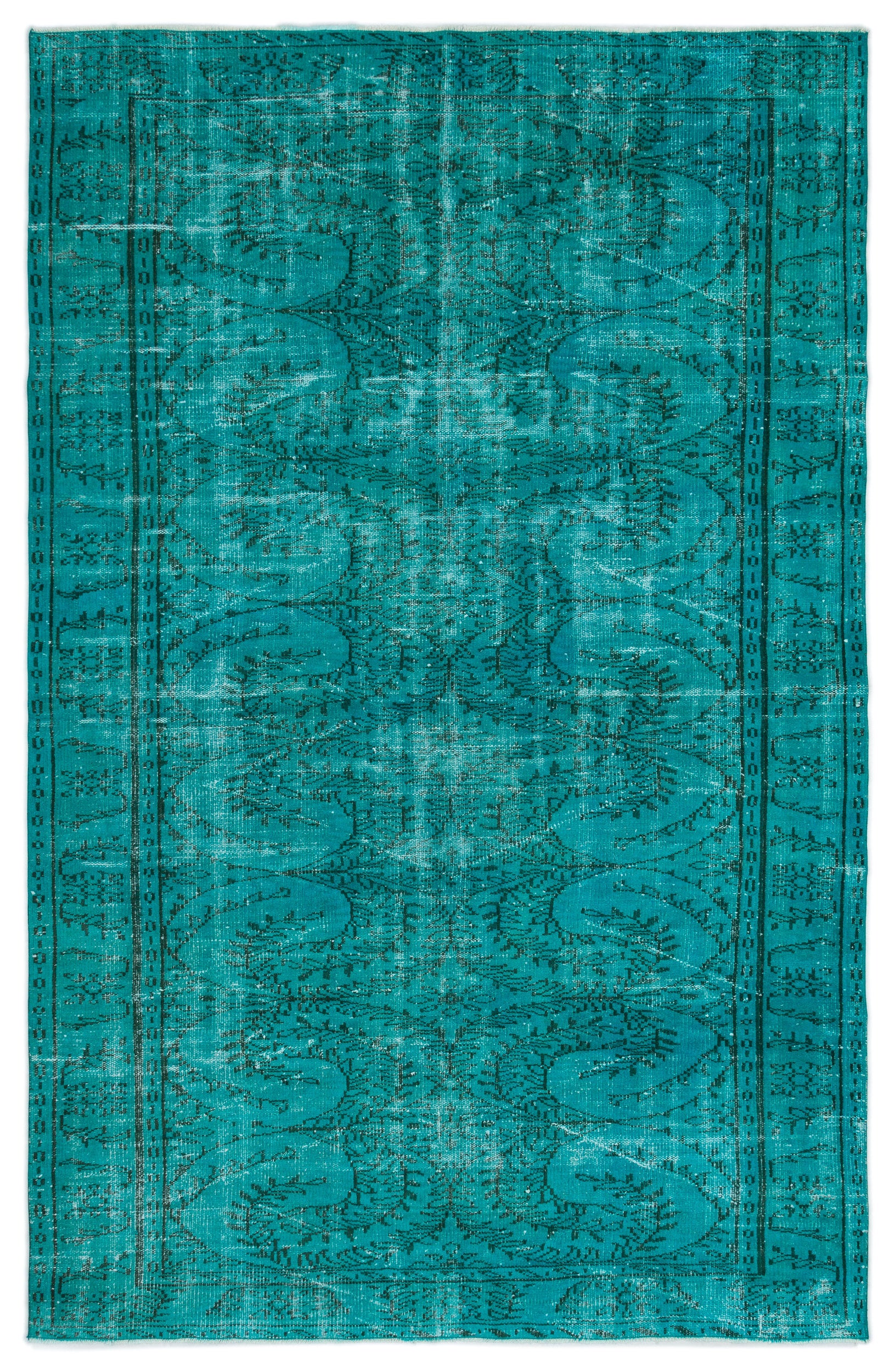 Turquoise  Over Dyed Vintage Rug 6'0'' x 9'3'' ft 183 x 281 cm