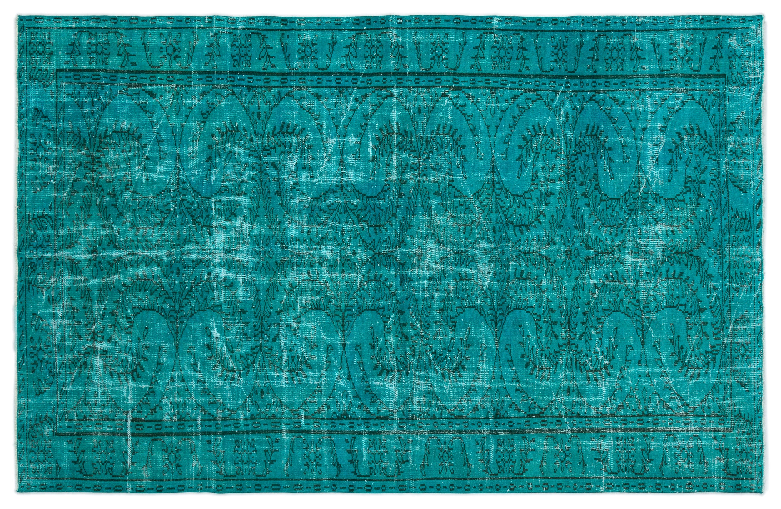 Turquoise  Over Dyed Vintage Rug 6'0'' x 9'3'' ft 183 x 281 cm