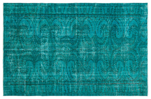 Turquoise  Over Dyed Vintage Rug 6'0'' x 9'3'' ft 183 x 281 cm