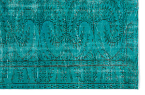 Turquoise  Over Dyed Vintage Rug 6'0'' x 9'3'' ft 183 x 281 cm