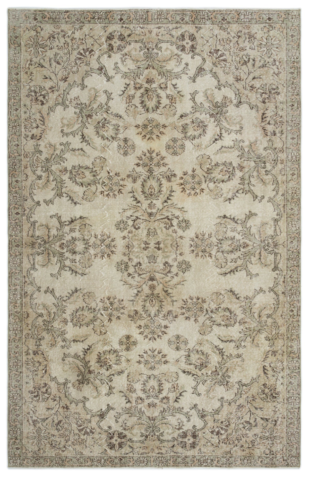 Beige Over Dyed Vintage Rug 6&#39;1&#39;&#39; x 9&#39;5&#39;&#39; ft 185 x 288 cm