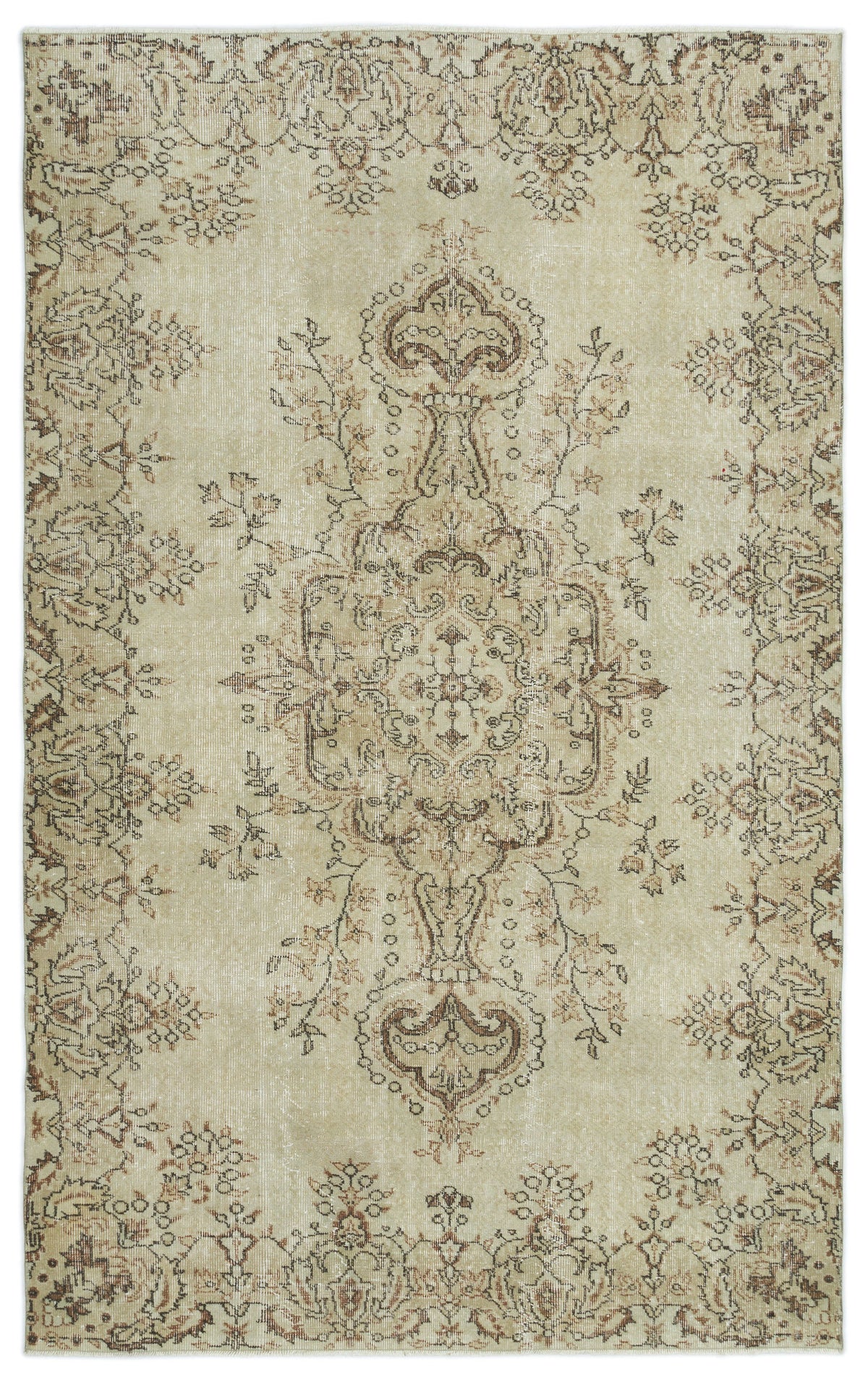 Beige Over Dyed Vintage Rug 5&#39;5&#39;&#39; x 8&#39;10&#39;&#39; ft 164 x 269 cm
