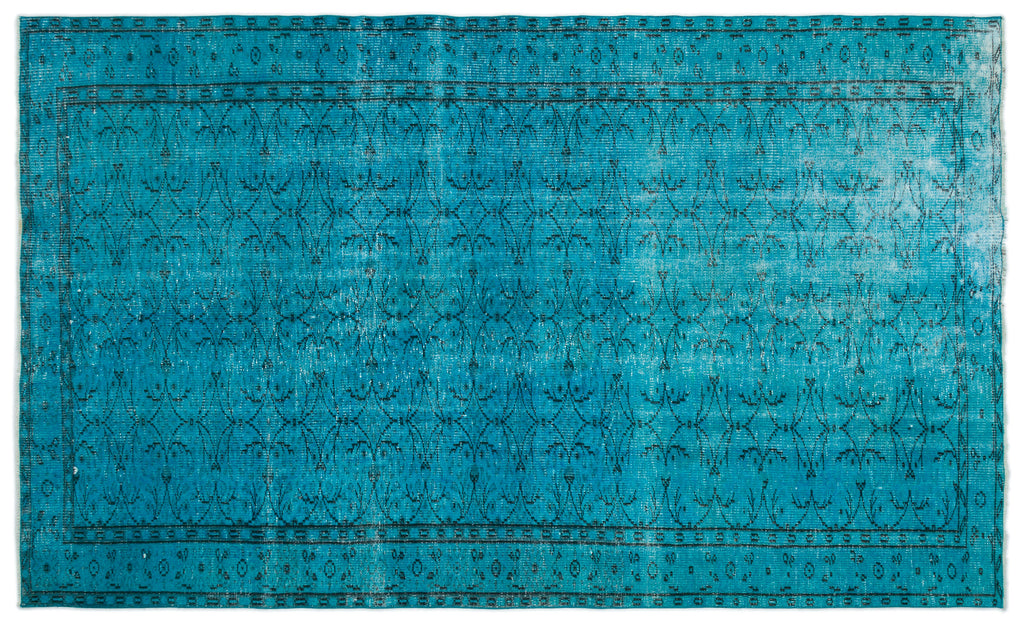Turquoise  Over Dyed Vintage Rug 5'10'' x 9'6'' ft 177 x 289 cm