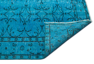 Turquoise  Over Dyed Vintage Rug 5'10'' x 9'6'' ft 177 x 289 cm