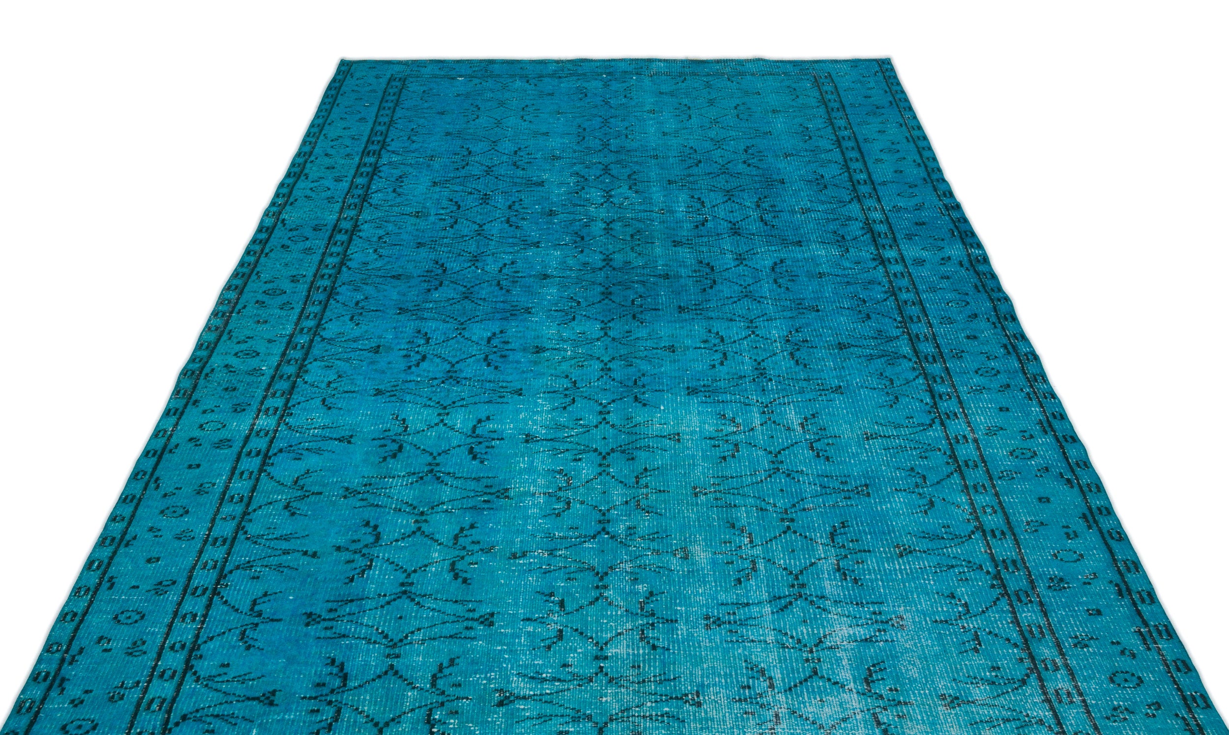Turquoise  Over Dyed Vintage Rug 5'10'' x 9'6'' ft 177 x 289 cm